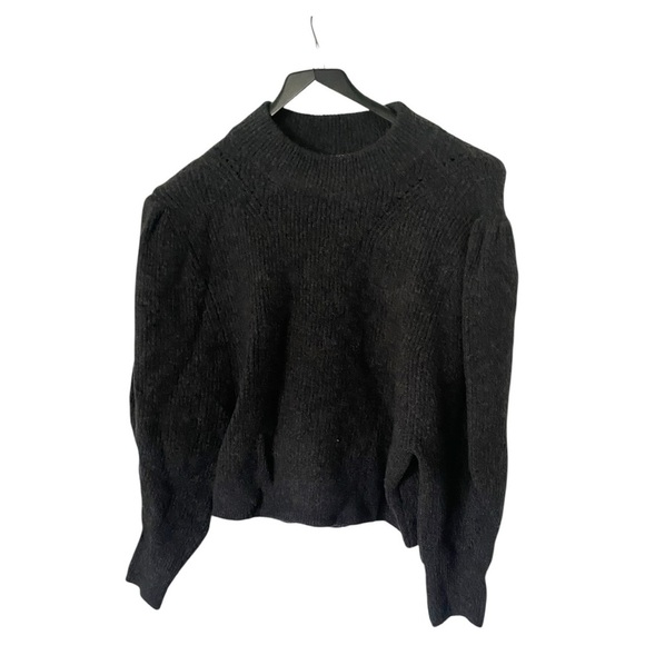 Topshop Black Crew Neck Sweater with Soft Knit Texture balloon sleeves - Picture 1 of 6